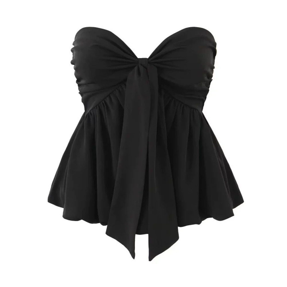Black Knotted Wrap Top